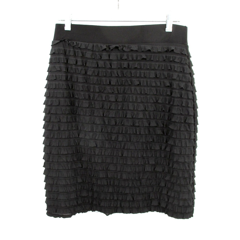 Carole Little Skirt Womens XL Black Ruffled Tiered Elastic Waist Midi A-Line